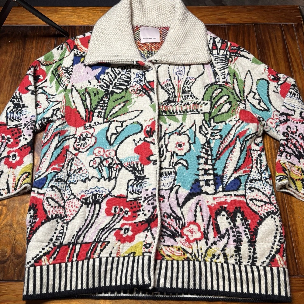 Aldo Martins Floral colorful jacquard knit Art Chunky Cardigan Art 6 Oversized